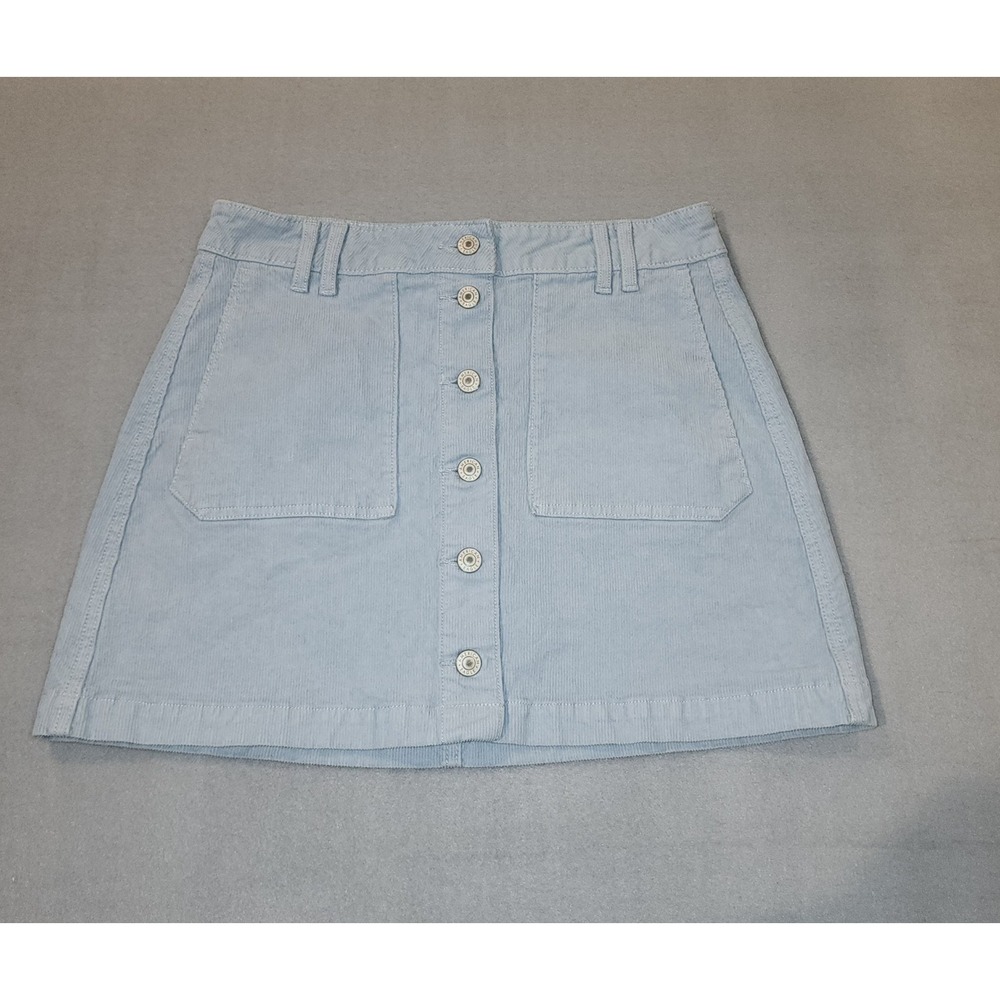 American Eagle Corduroy Mini Skirt Size 6 BlueStretch Pockets Neutral Retro Vibe